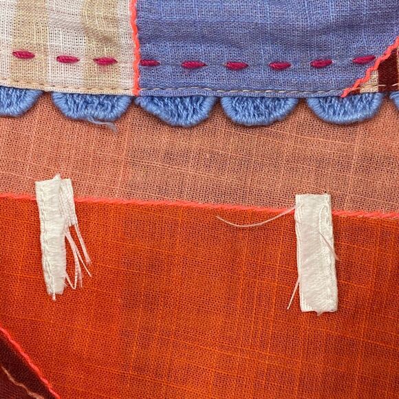 MAEVE ANTHROPOLOGIE Top L Patchwork Shirt Button Front Roll Tab Sleeve Pink Blue - Picture 11 of 16